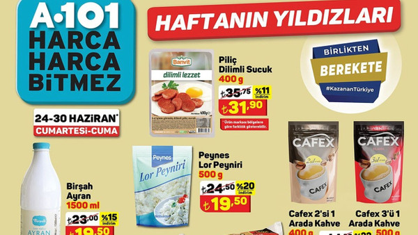 A101 24-30 Haziran indirimli ürünler kataloğu yayınlandı 10 TL üzeri alış veriş yapana 50 TL indirim