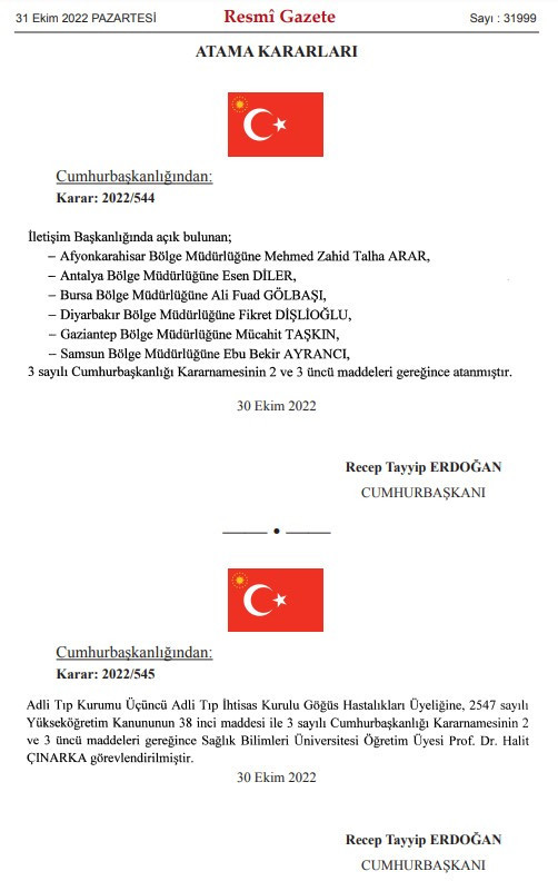 31 Ekim tarihli atama kararnamesi yayımlandı! Cumhurbaşkanı Erdoğan'dan bürokraside yeni görevden alma ve atamalar - Resim : 3