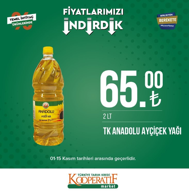 Erdoğan indirim talimatı vermişti Tarım Kredi Market Anadolu Ayçiçek yağı 65 liraya düştü - Resim : 1