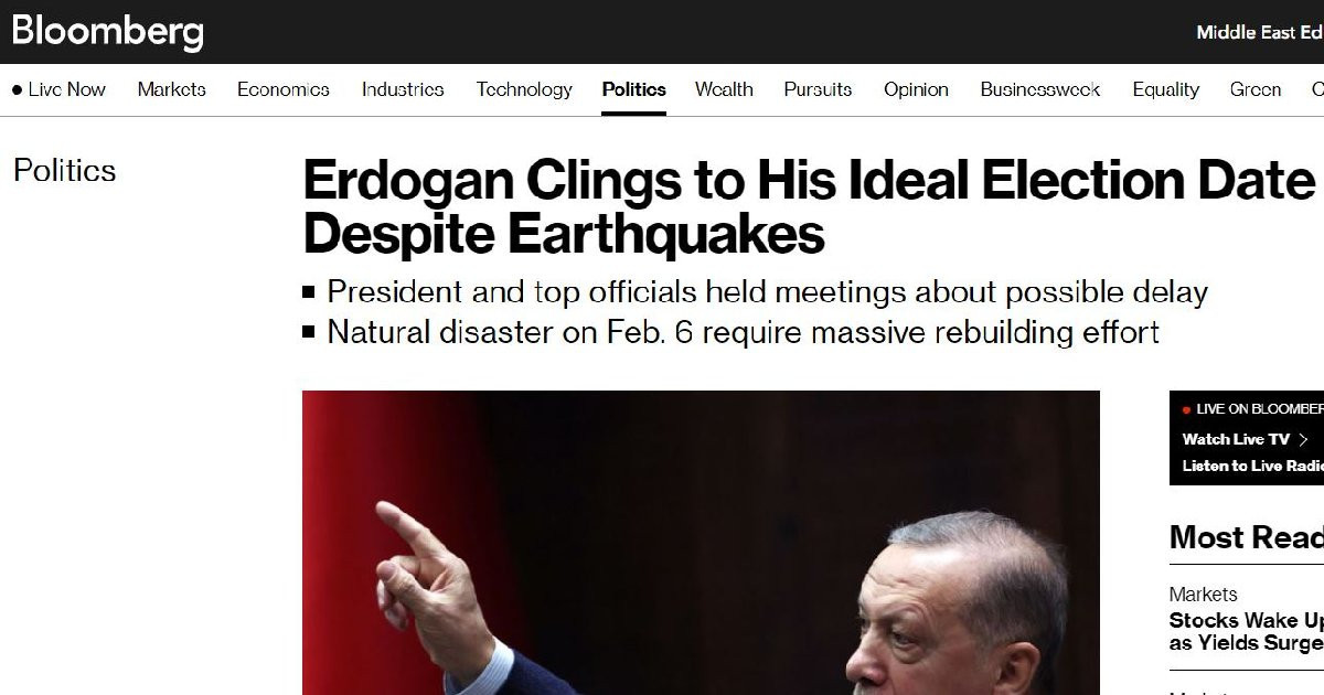 Bloomberg: 'Erdoğan depremlere rağmen istediği seçim tarihinde ısrarcı' - Resim : 1