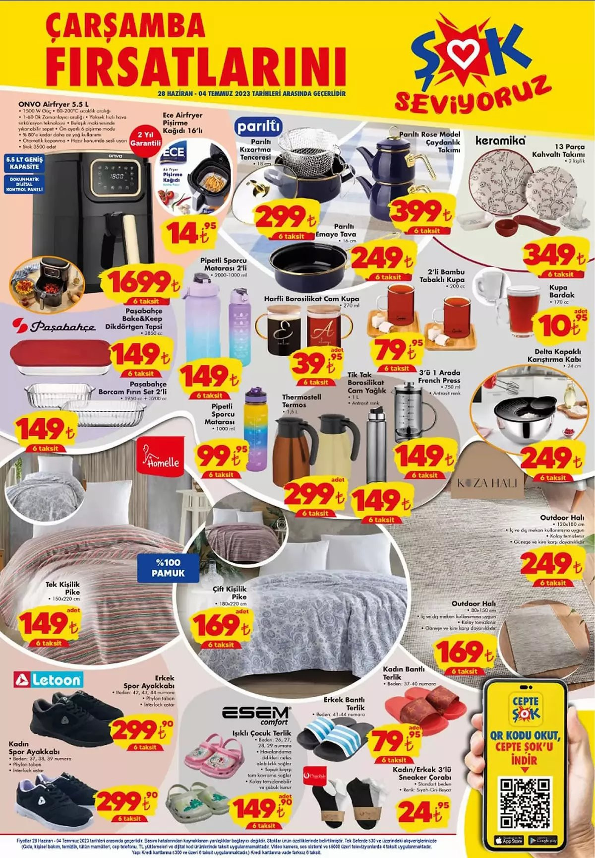 ŞOK Market 28 Haziran 4 Temmuz indirimli aktüel ürünler kataloğu Buzdolabı, çamaşır makinesi, bulaşık makinesi, scooter, tuvalet kağıdı, çayda dev indirim - Resim : 1