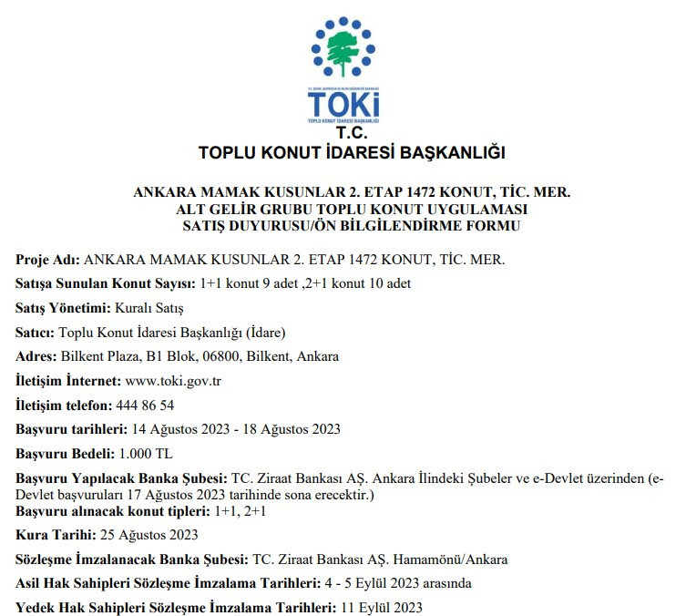 TOKİ’den yeni ilan: 1.842 TL taksitle sıfır 1+1 ve 2+1 daire satışı! Hiç evi olmayanlara piyasayı altüst edecek ilan - Resim : 1