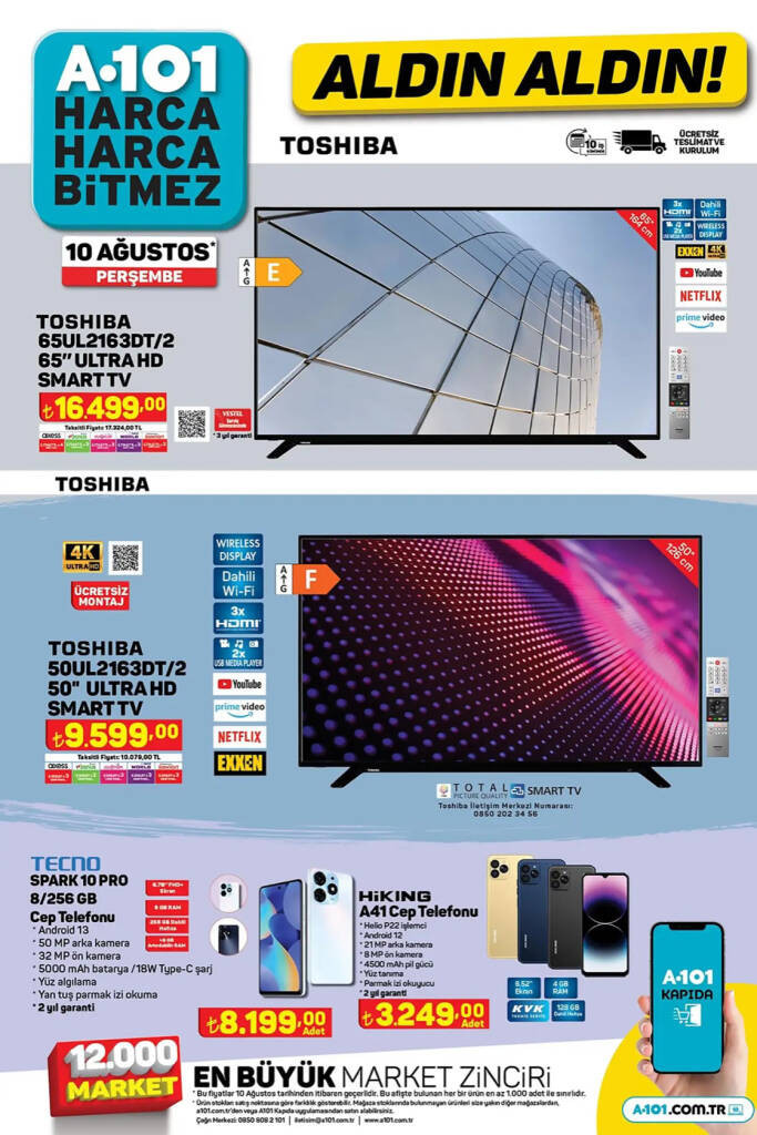 A101 10 Ağustos 2023 Aktüel Ürünler Kataloğu yayınladı: Toshiba 65″ Ultra HD Smart Tv 16.499, Çatal – Kaşık Takımı için 890 TL yüzlerce üründe dev indirim - Resim : 1
