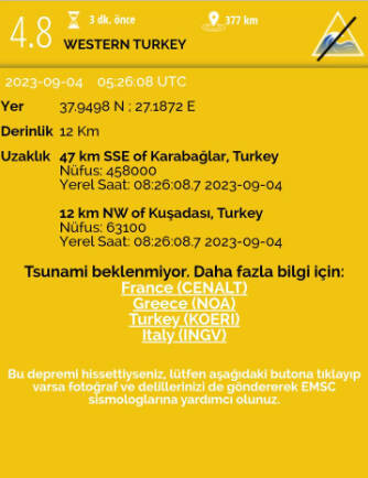 Son Dakika Ege Denizi Kuşadası'nda deprem: AFAD ve Lastquake uygulaması geçti depremin büyüklüğü korkuttu - Resim : 1