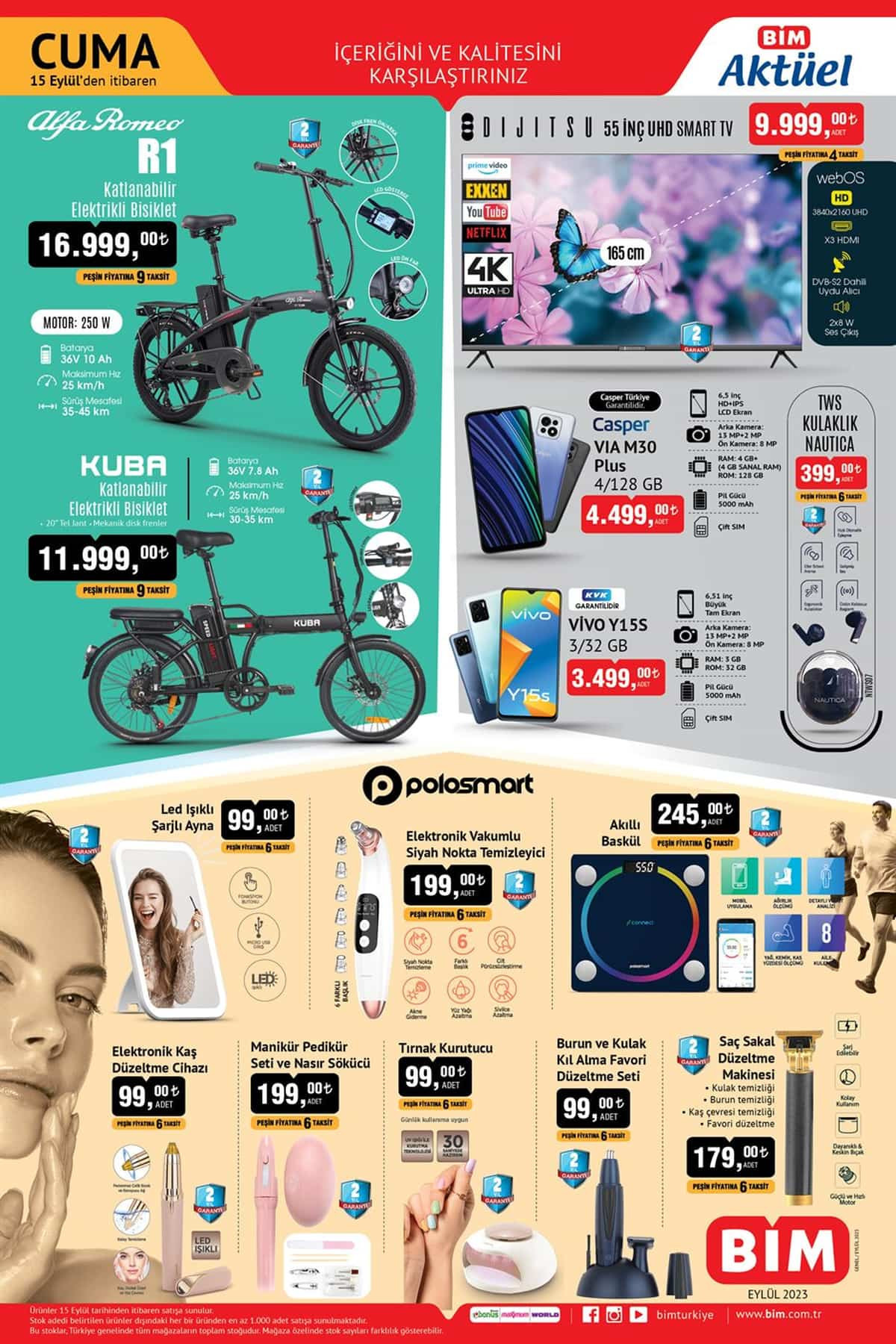 BİM 15 Eylül 2023 Aktüel Ürünler Kataloğu Yayınladı: BİM'de Casper cep telefonu, elektrikli bisiklet, manikür seti çok uygun fiyata - Resim : 1