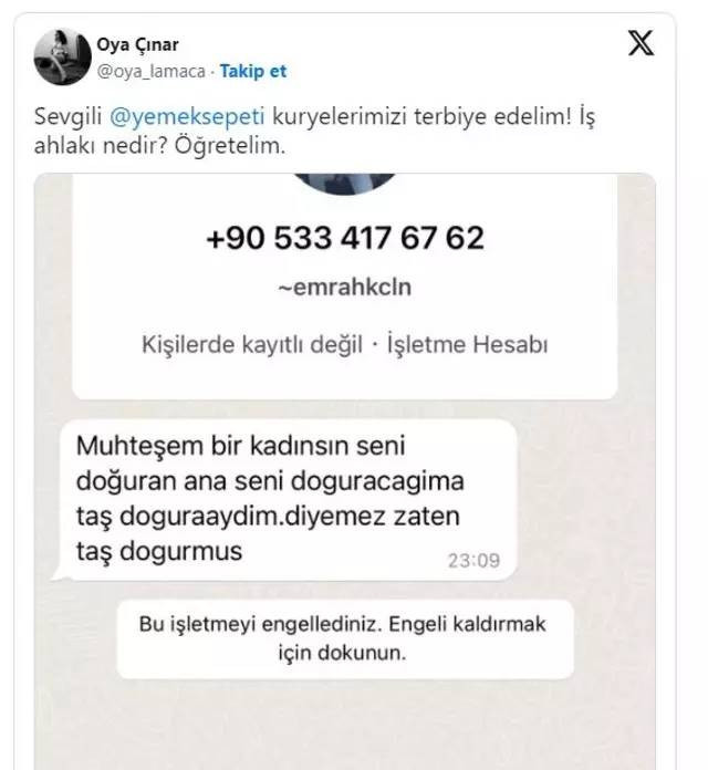 Gazeteci Çınar Kuryenin Mesajını İfşa Etti! ‘Muhteşem Bir Kadınsın’ Diye Başladı… Yemeksepeti’nden Açıklama - Resim : 1