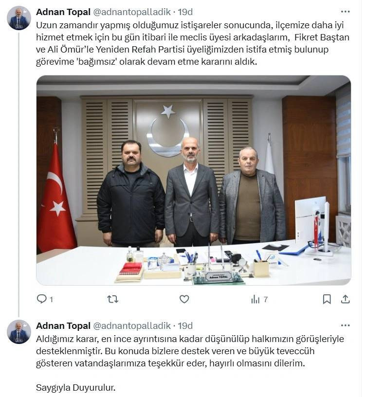 YRP'li Ladik Belediye Başkanı Partisinden İstifa Etti - Resim : 1