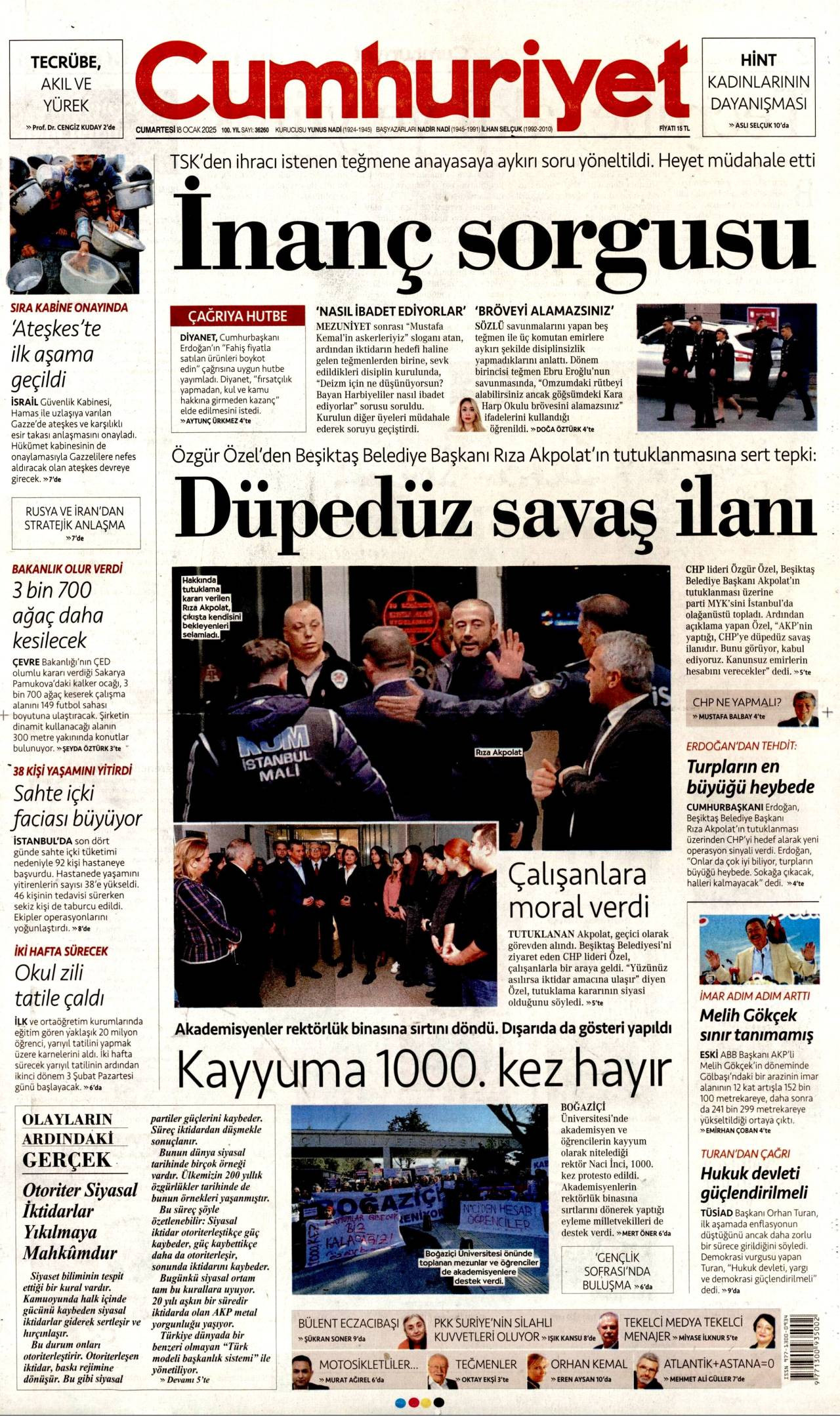 Cumhuriyet Gazetesi Manşeti