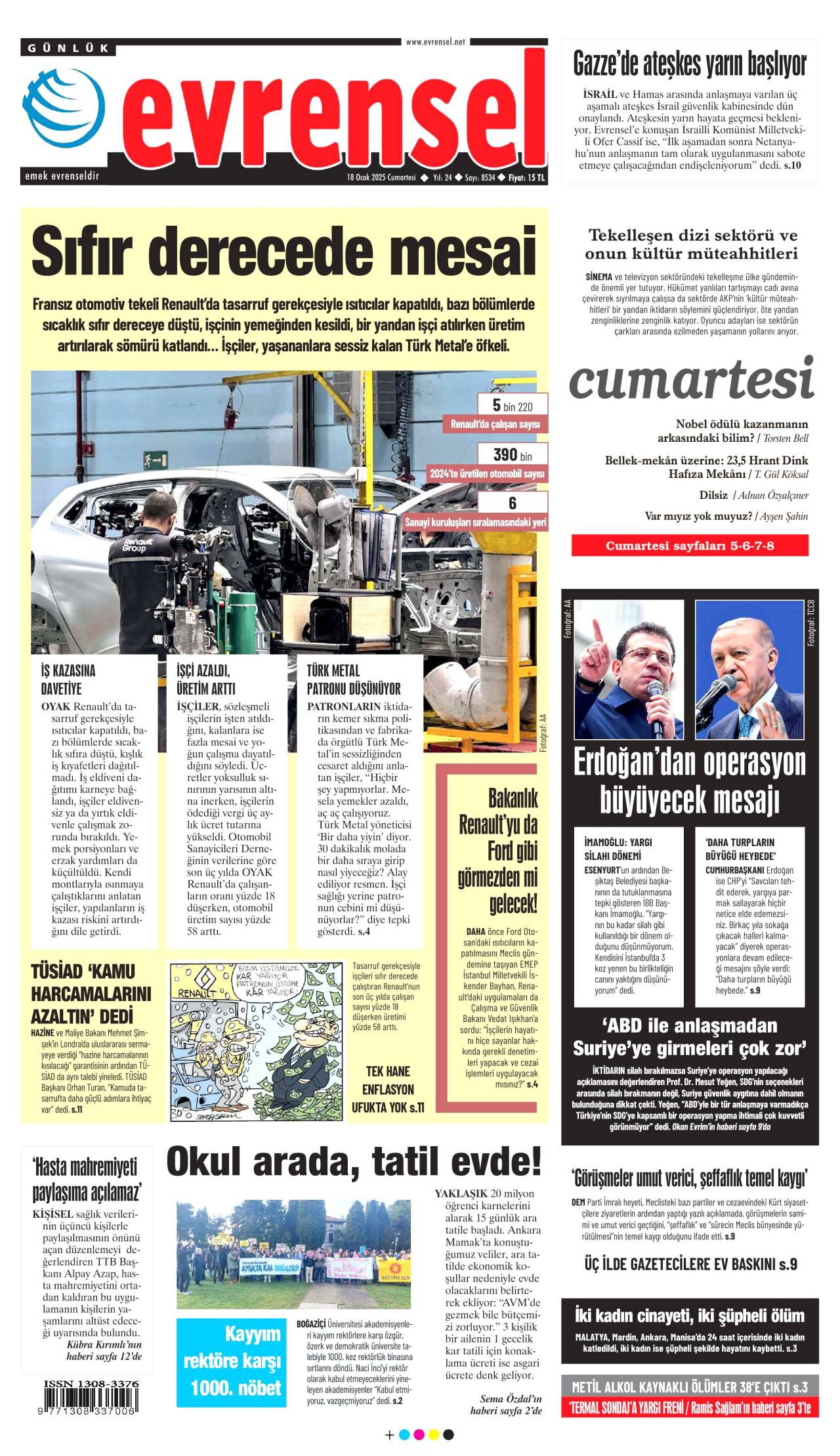 Evrensel Gazetesi Manşeti