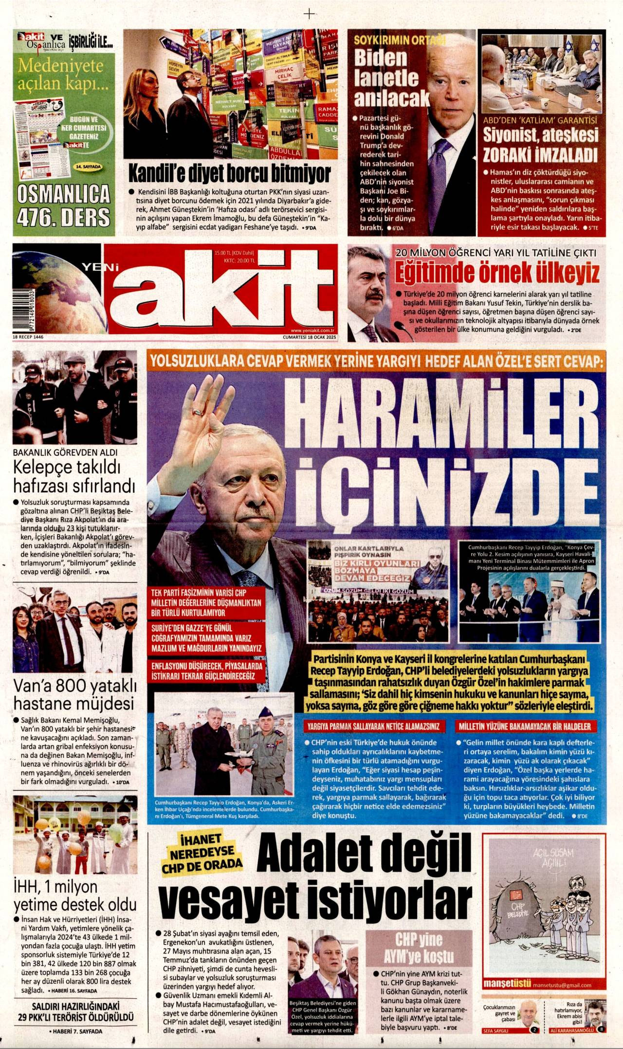 Yeni Akit Gazetesi Manşeti