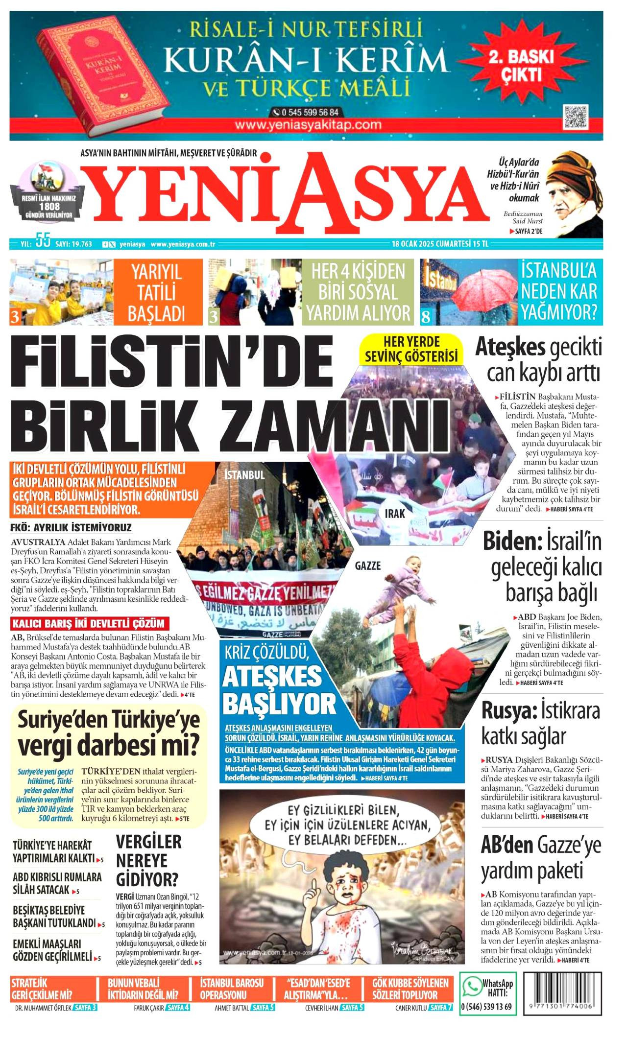 Yeni Asya Gazetesi Manşeti