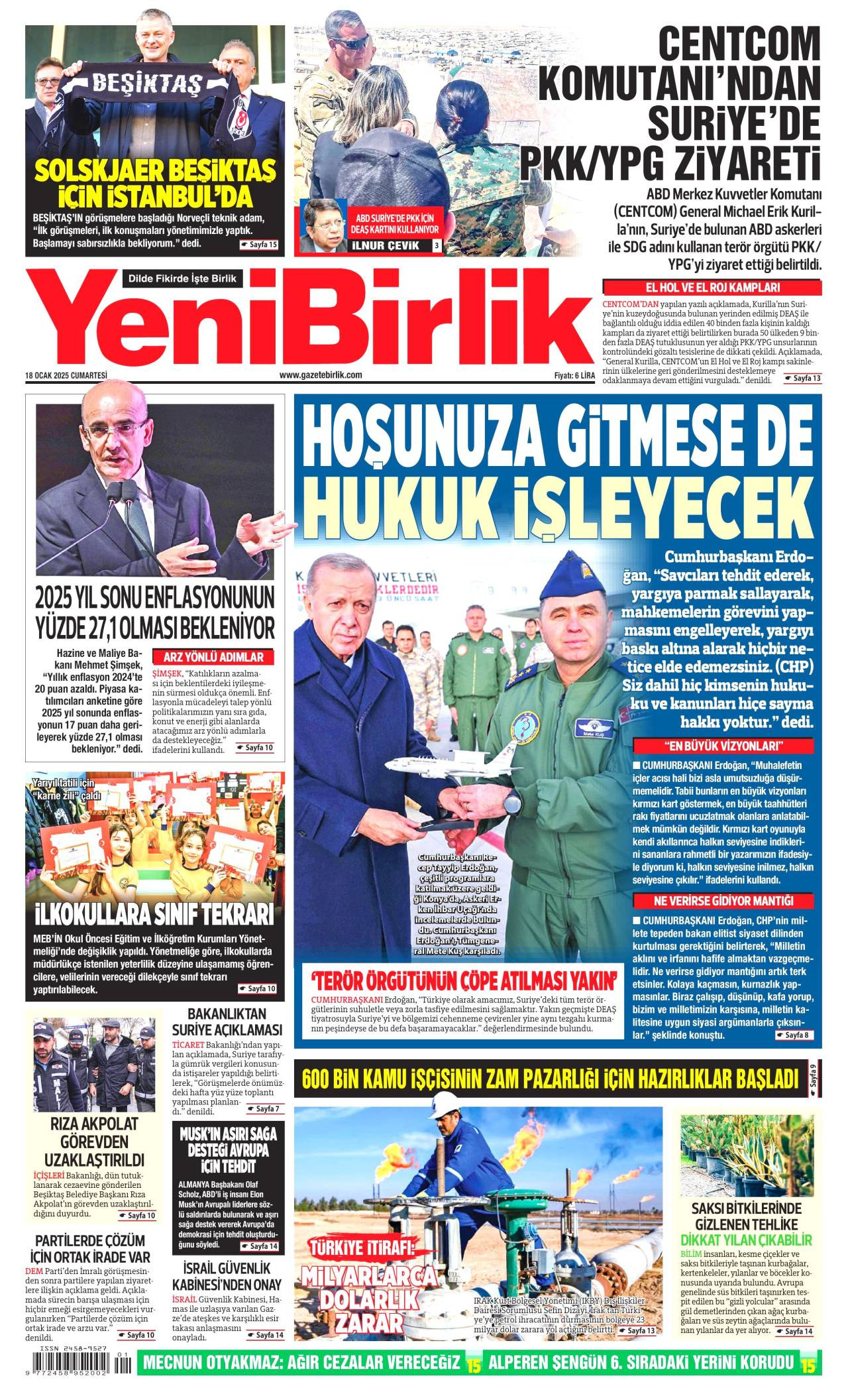 Yeni Birlik Gazetesi Manşeti